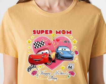 Cars Super Mom Shirt, Lightning McQueen Mater Happy Mother's Day 2026 Tee, Retro Disney Movie Race Car Cute Graphic T-shirt