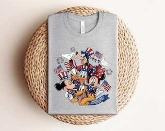 America 250th USA Anniversary Mickey Mouse, Patriotic 4th of July Mickey and Friends Flag Graphic, Heather Athletic Gray Independence Day
