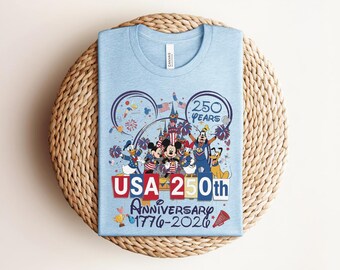 USA 250th Anniversary Mickey Mouse Castle T-shirt, Patriotic 4th of July Mickey and Friends Flag Graphic, White Independence Day Tee