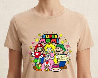 Super Mami Shirt, Super Mario Princess Peach Happy Mother's Day Tee, Retro Nintendo Video Game Mami Cute Graphic T-shirt