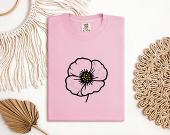 Comfort Colors Shirt, Boho Flower Tee, Botanical Poppy T Shirt, Minimalist Floral Top, Aesthetic Wildflower Tee, Nature Lover Gift