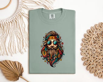 Psychedelic Hippie Shirt, Boho Bearded Man Tee, Trippy Graphic T-Shirt, Festival Wear Men, Comfort Colors Tee