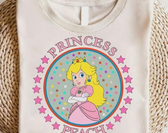 Princess Peach Shirt, Retro Nintendo Star Girl Tee, Mushroom Kingdom Princess Pink Graphic T-shirt