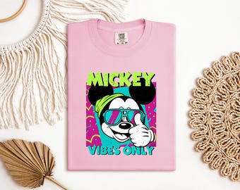 Mickey Mouse T Shirt, Disney Vibes Only, Retro 90s Graphic Tee, Comfort Colors Disney, Streetwear Mickey Tee, Neon Disney Shirt