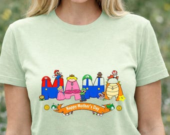 Gamer Mama Shirt, Super Mario Princess Peach Daisy Toadstool Mother's Day Tee, Retro Nintendo Video Game Cute Graphic T-shirt