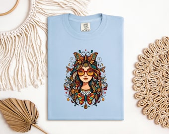 Maximalist Butterfly T Shirt, Boho Graphic Tee, Aesthetic Colorful Woman Shirt, Comfort Colors Top