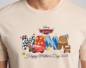 Cars Mama Shirt, Lightning McQueen Mater Happy Mother's Day 2026 Tee, Retro Disney Movie Race Car Cute Mom Graphic T-shirt