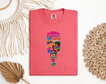 Queens of Pop T-shirt, Retro Microphone Typography Graphic with Iconic Music Divas, Comfort Colors White Tee, Best Gift for Music Fans