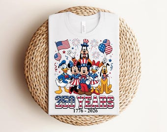 Disney Mickey and Friends 250 Years Celebration T-shirt, Patriotic US Flag 4th of July Fireworks Graphic, True Royal Blue Independence Day
