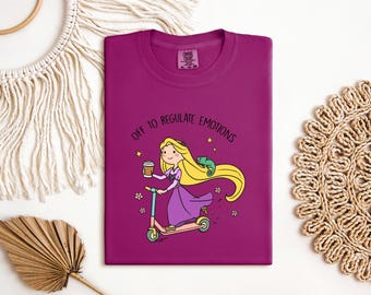 Rapunzel T Shirt, Off To Regulate Emotions, Funny Tangled Tee, Disney Princess Shirt, Mental Health Humor, Disney Adult Tee