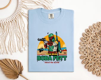 Star Wars Boba Fett T-shirt, Retro Bounty Hunter Dead or Alive Graphic, Comfort Colors White Tee, Vintage Sci-Fi Fan Gift for Men and Women