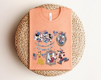 USA 250th Anniversary Mickey Mouse Vintage Frames T-shirt, Patriotic 4th of July Mickey and Friends Graphic, Columbia Blue Independence Day