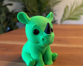 3D Printed Knitted Rhino Figurine – Cute PLA Animal Decor