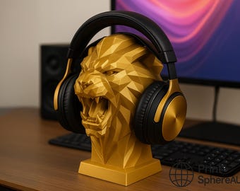 Soporte para auriculares con cabeza de león impresa en 3D: decoración de escritorio para gamers