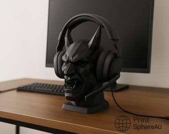 3D Printed Samurai Headphone Stand: Japanese Warrior Helmet Desk Decor