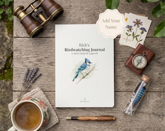 Diario de observación de aves personalizado con arrendajo azul / Cuaderno de campo personalizado y bitácora de naturaleza