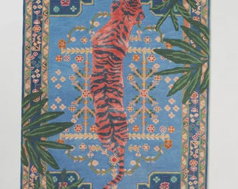 Anthropologie Hand Tufted Wool Bengal Tiger Area Rug for Living Room, Bed Room, Kids | Handmade Medium Pile Soft Underfoot Made To Order Rug