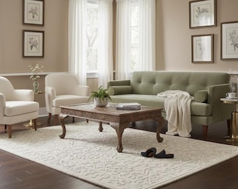 Tapis en laine touffeté main, poils longs d'inspiration persane