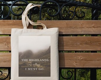 Bolsa de algodón Highlands Calling: Bolsa de compras con paisaje escocés