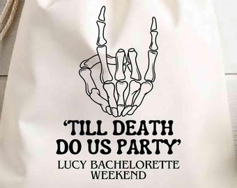 Till Death Do Us Party Bag, Bachelorette Weekend, Gothic Bachelorette Favor, Skeleton Hangover Bag,Edgy Bachelorette Gift Bag,Party Gift bag