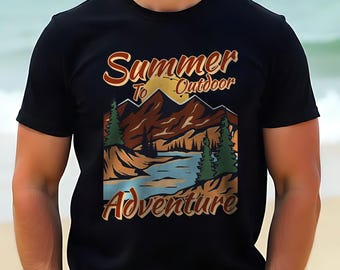Maglietta estiva da montagna per avventure all'aria aperta - Maglietta vintage da avventura - Maglietta da esploratore outdoor - Maglietta da campeggio - Maglietta estiva da trekking - Escursionismo USA