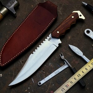 Handmade Carbon Steel Full Tang Camping Bowie Knife with Rosewood Handle & Leather Sheath Gift for Men, Best Knife Gift for Anniversary USA
