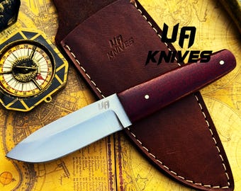 Handmade Stainless Steel Skinner Knife: G10 Micarta Handle, Leather Sheath