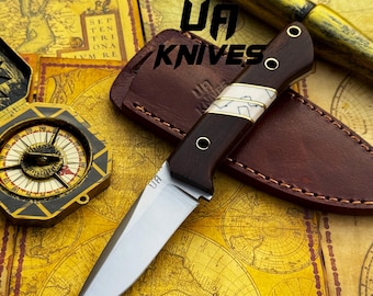 Handmade 12C27 Steel Full Tang Skinner Knife with Leather Sheath, Hand Forged Camping Knives, Best Knife for Hunting & Camping Gift for Men