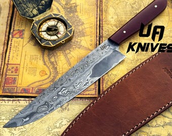 13" Damascus Steel Full Tang Kitchen Chef Knife, Handmade Kitchen Knives, Damascus Chef Knives, Damascus Chef Set, Christmas Gift For Men