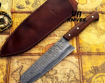 Sanmai Damascus Steel Japanese Santuko Chef knife, BBQ Chef knife, Damascus Chef Knives, Kitchen Knife Thanksgiving Gift for Husband & Men
