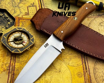 Handmade 12C27 Stainless Steel Full Tang Hunting Knife, Fixed Blades Knives, Hand Forged Camping Knives, Anniversary & Birthday Gift for Men