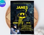 Editable Bat Superhero Invitation Template, Editable Bat Birthday Invitation Digital, Printable Bat Birthday Party Invitation, Boy birthday
