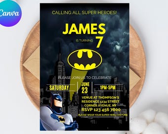 Editable Bat Superhero Invitation Template, Editable Bat Birthday Invitation Digital, Printable Bat Birthday Party Invitation, Boy birthday