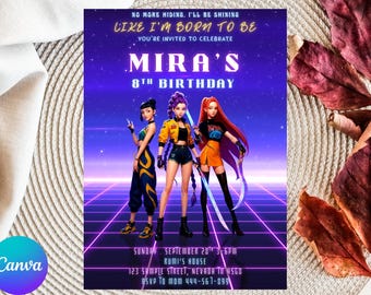 K-pop Demon Hunter Birthday Invitation, Editable Canva Template, Anime Party Invite, Digital Download Printable ,K-pop Birthday Invite