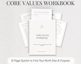 Core Values Workbook, Wheel of Life, Ikigai Purpose Tool (Canva Template PDF)