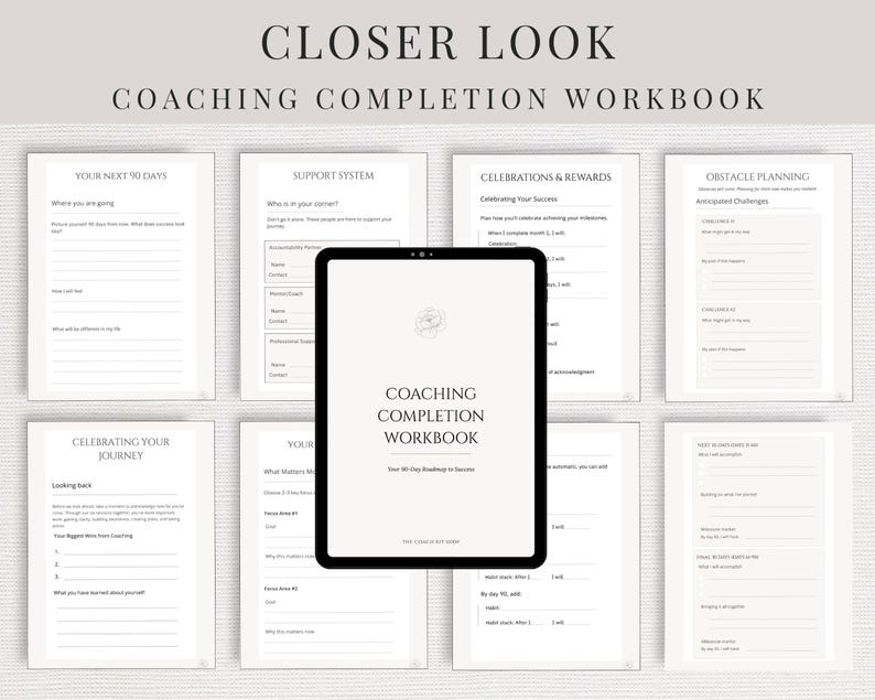 Paket för avslutande av coachningsprogram, arbetsbok för programslut, feedbackformulär och förnyelsemanus, redigerbara Canva-mallar för coacher bild 3