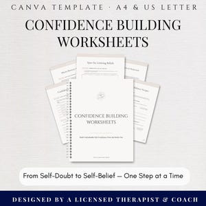Life Coach Confidence Building Worksheets, Self Esteem Mental Health Workbook, Social Anxiety CBT Tool, Minimalist Professional Canva PDF