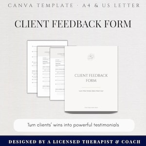 Formulaire de retour d'information client en coaching, questionnaire de témoignage modifiable, modèle Canva (téléchargement numérique)