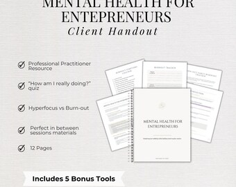 Mental Health for Entrepreneurs Checklist — Coaching Client Handout, Burnout Prevention Worksheet, Business Owner Wellbeing Tool