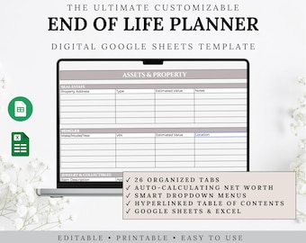 End of Life Planner Google Sheets Template | Emergency Binder | Editable Estate Planning Organizer | Digital Download | Grief Coach Tool