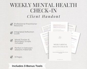 Weekly Mental Health Check In Worksheet | Therapy Handout | Coaching Tool | Mental Wellness Printable | Self Care Journal | Canva Template