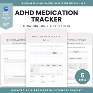 ADHD Medication Tracker: Printable Titration Log, Daily Side Effects Log, Weekly Review and Prescriber Appointment Notes