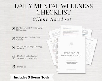Daily Mental Wellness Checklist, Clinical Coaching Handout, Therapist Resource, Evidence-Based Self-Care, Professional PDF & Editable Tool