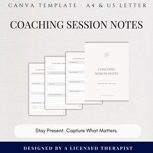 Coaching Session Notes Template, Editable Client Session Log for Coaches, Printable PDF & Canva, A4 and US Letter, Instant Download