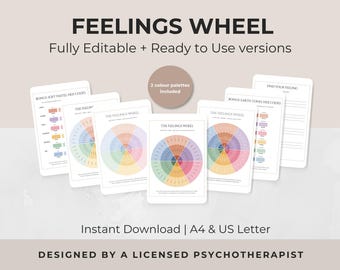 Editable Feelings Wheel Canva Template | Printable Emotions Wheel PDF | Therapy Tool, Feelings Chart, Mental Health Download