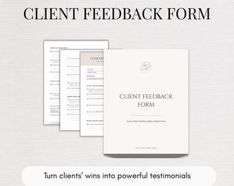 Coaching Client Feedback Form, Editable Testimonial Request Survey for Coaches, Client Offboarding & Program Evaluation Canva Template
