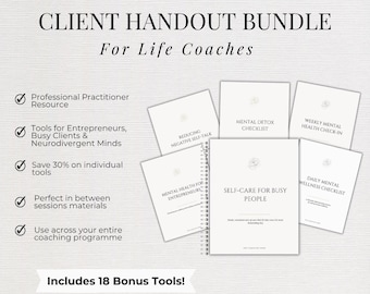 Complete Client Handout Bundle for Life Coaches | Mental Health Worksheets, Self-Care Checklists, Therapy Tools | Canva Templates A4 & US