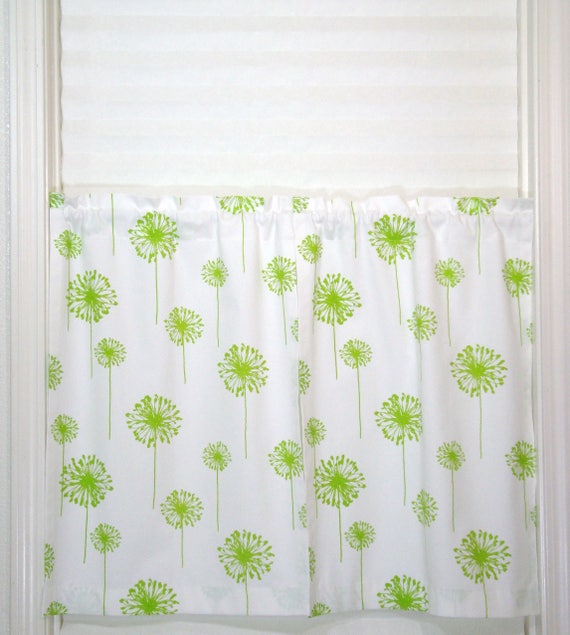 Green Dandelion Cafe Curtains Kitchen Curtain 1pr 18x28