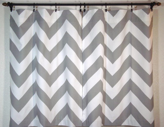 Grey Chevron Cafe Curtains Premier Zippy Curtains Kitchen Cafe Etsy