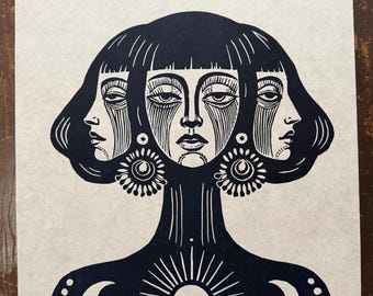 Hand-Carved Print  – Original Relief Print - The Secretary